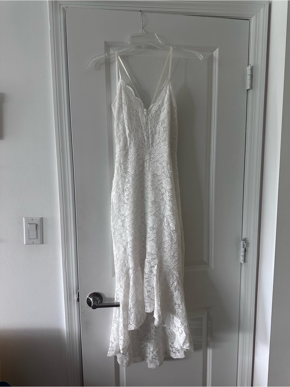 Windsor White Lace V-Neck Slip Dress with Spaghetti Straps
